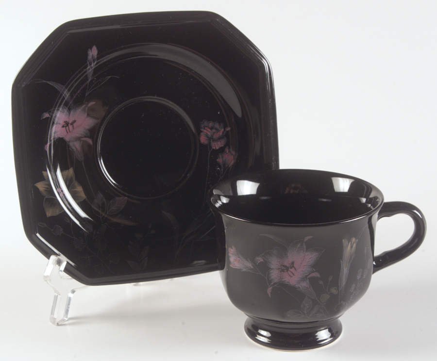 Ebony Garden Footed Cup & Saucer Set by Mikasa-1