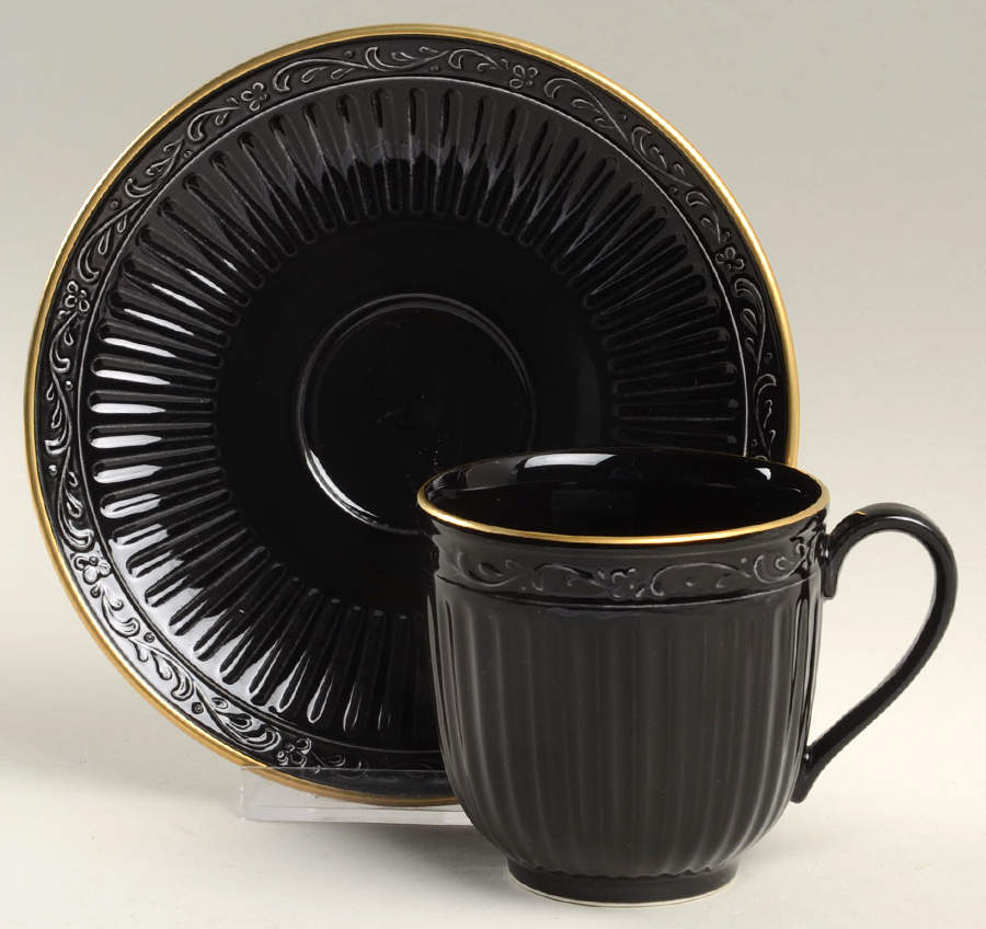 Ebony Gold Footed Cup & Saucer Set by Mikasa-1