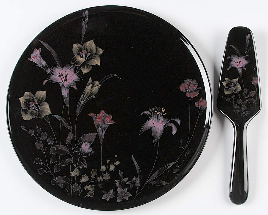 Ebony Meadow Cake Plate & Solid Ceramic Server Set (No Box) by Mikasa-1