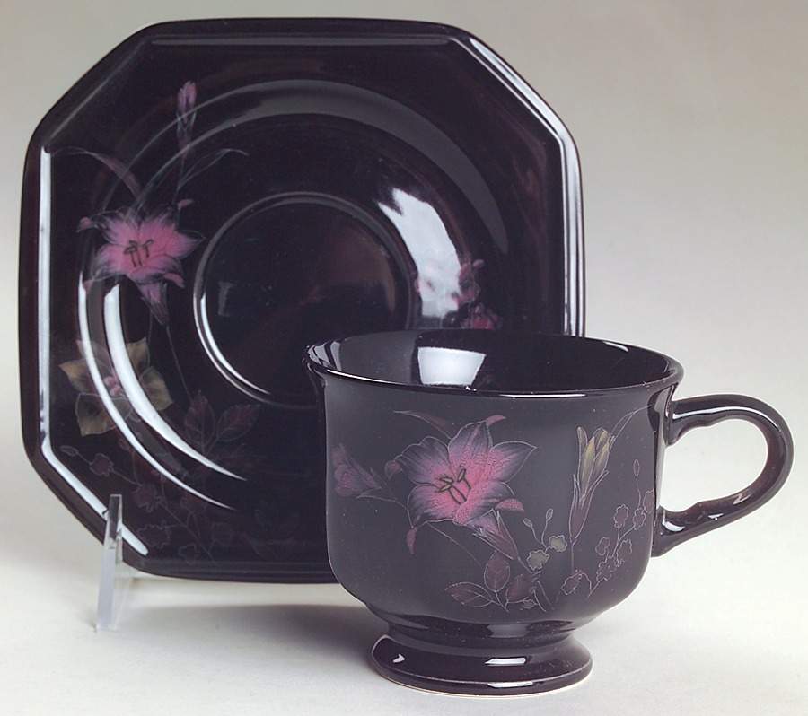 Ebony Meadow Footed Cup & Saucer Set by Mikasa-1