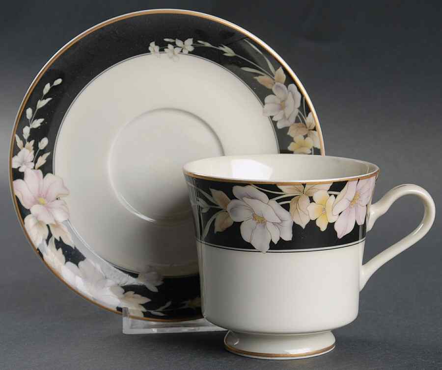 Elegance Black Footed Cup & Saucer Set by Mikasa-1