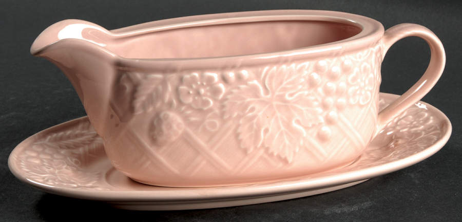 English Countryside Pink Gravy Boat & Underplate by Mikasa-1