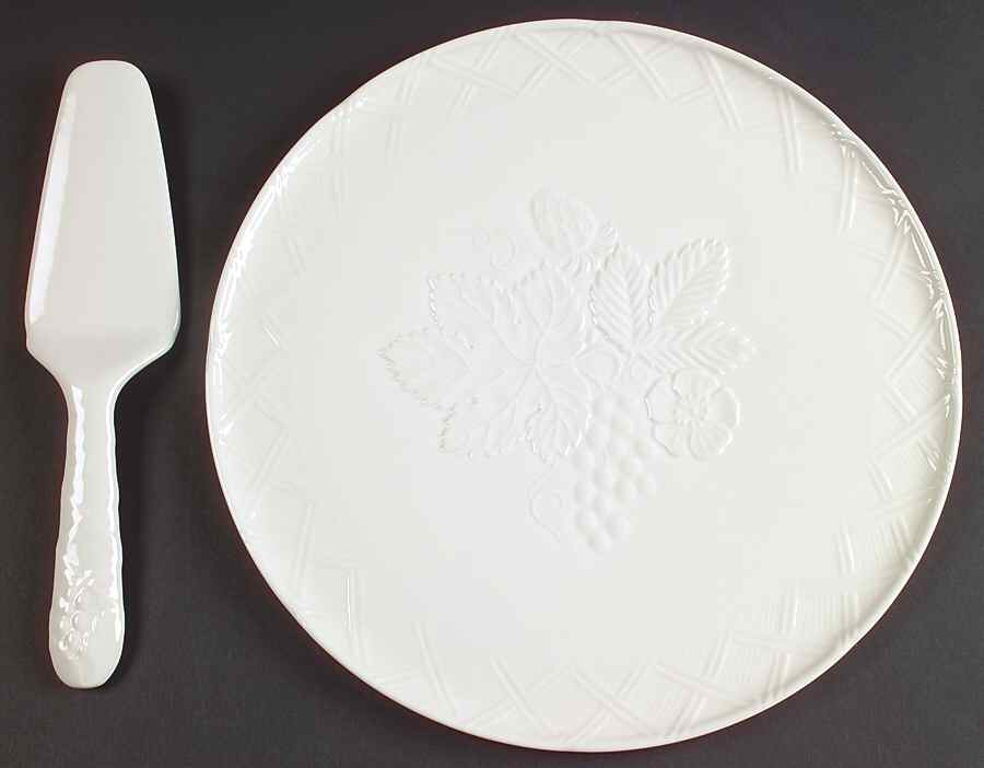 English Countryside White Cake Plate & Solid Ceramic Server Set (No Box) by Mikasa-1