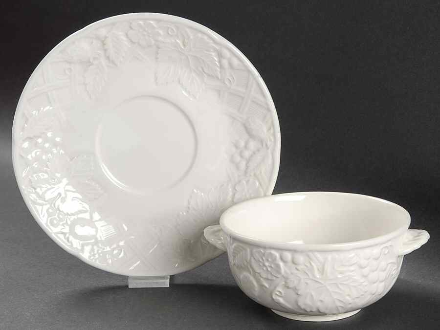 English Countryside White Flat Cream Soup Bowl & Saucer Set by Mikasa-1