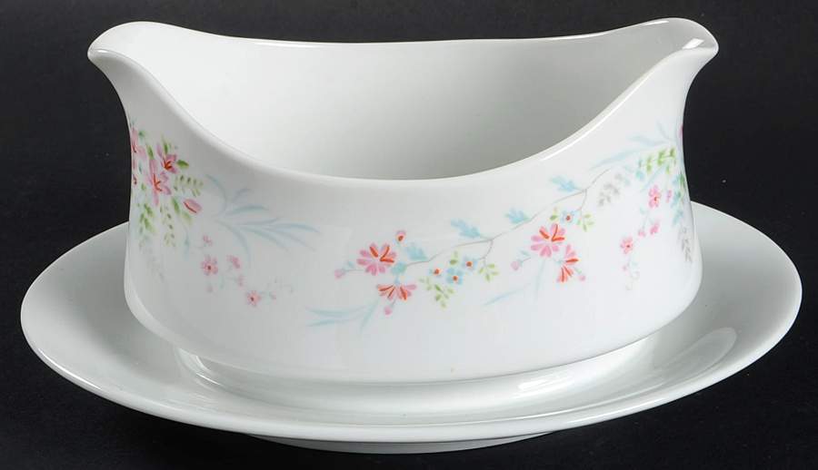Fern Rose Gravy Boat with Attached Underplate by Mikasa-1