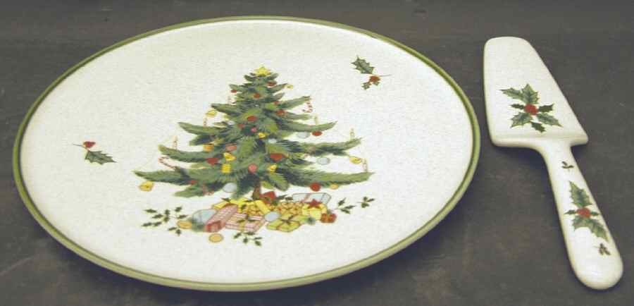 Festive Season Cake Plate & Solid Ceramic Server Set (No Box) by Mikasa-1