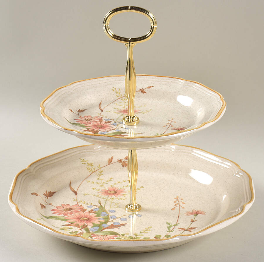 Field Bouquet 6 5/8"-10"  2 Tiered Serving Tray (Dp, Sp) HC by Mikasa-1