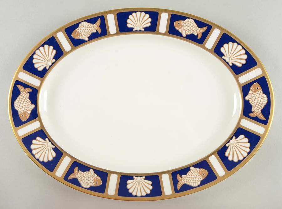 Fish and Shell Blue (Narumi) 15" Oval Serving Platter by Mikasa-1