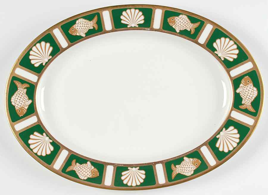 Fish and Shell Green (Narumi) 14" Oval Serving Platter by Mikasa-1