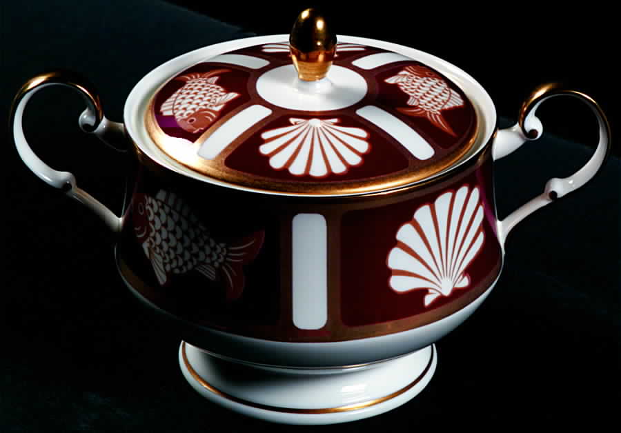 Fish and Shell Persian Red Sugar Bowl & Lid by Mikasa-1