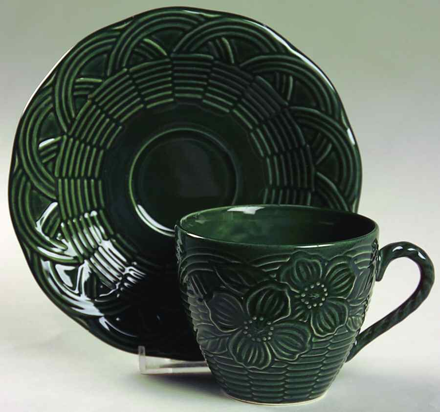 Flower Basket Hunter Green Flat Cup & Saucer Set by Mikasa-1