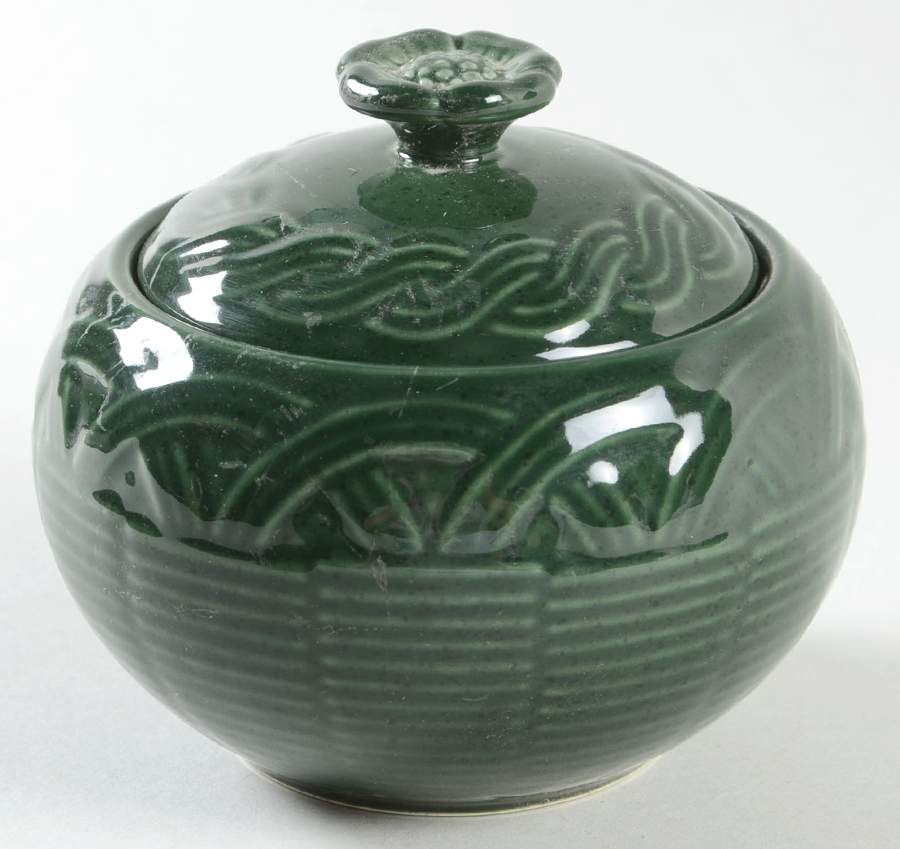 Flower Basket Hunter Green Sugar Bowl & Lid by Mikasa-1