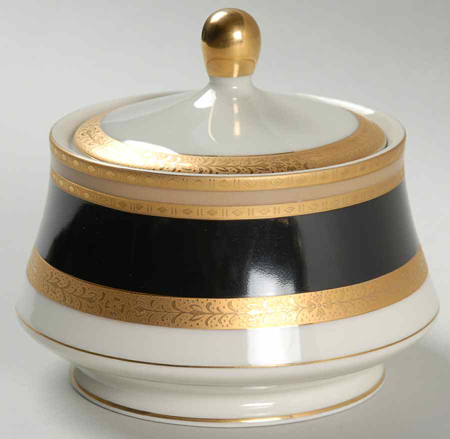 French Embassy Black Sugar Bowl & Lid by Mikasa-1