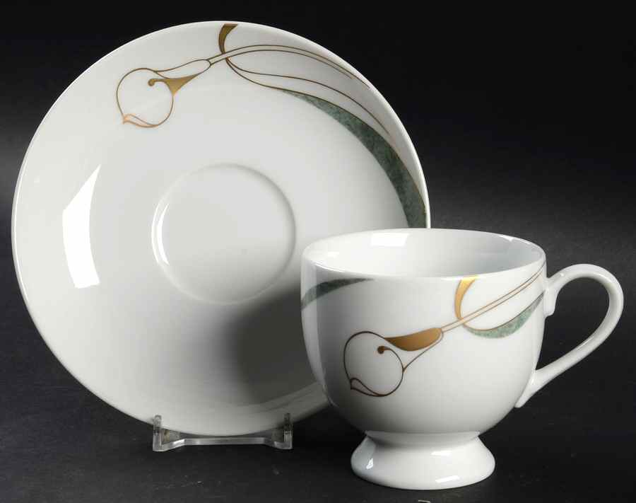 French Lily Jade Footed Cup & Saucer Set by Mikasa-1