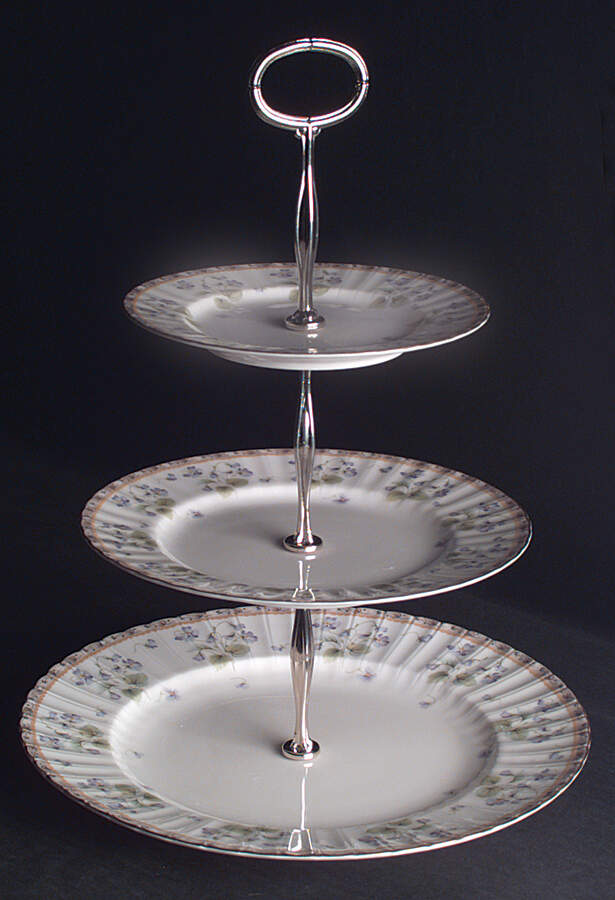 French Violets 13 7/8"-14 1/4" 3-Tiered Serving Tray(DP,SP,BB) HC by Mikasa-1