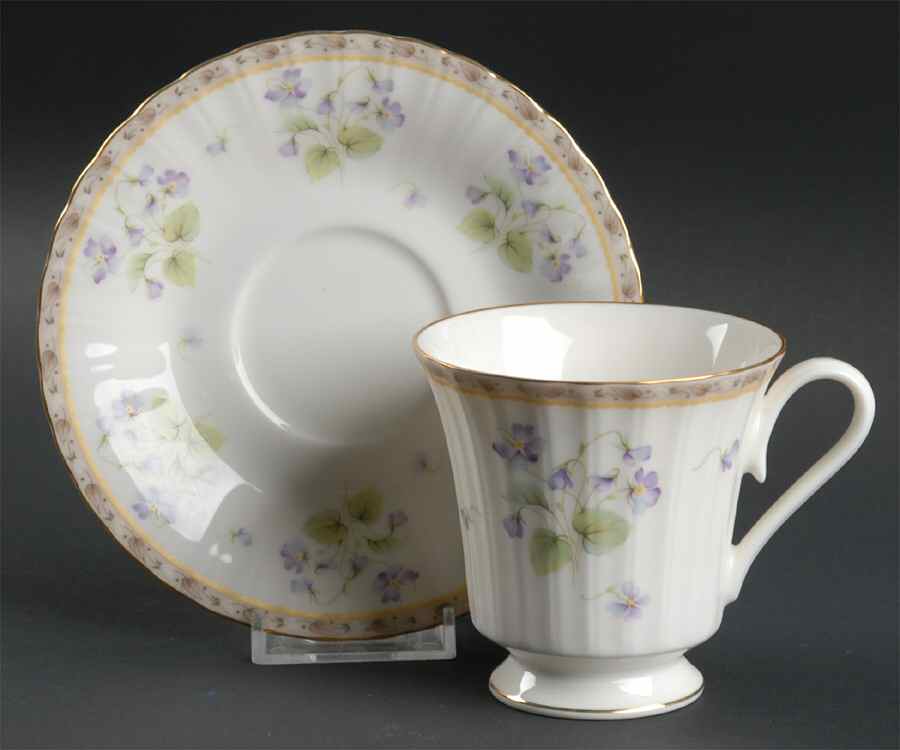 French Violets Footed Cup & Saucer Set by Mikasa-1