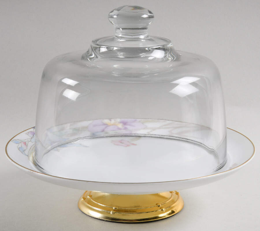 Gabriele 6 1/2"-7 1/2" Footed Cheese Plate w/ Glass Dome HC by Mikasa-1