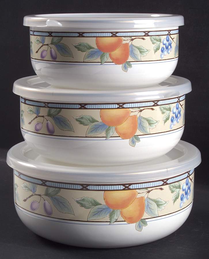 Garden Harvest 3 Metal Bowls & Plastic Lids  (6 5/8",7 1/4",8") by Mikasa-1