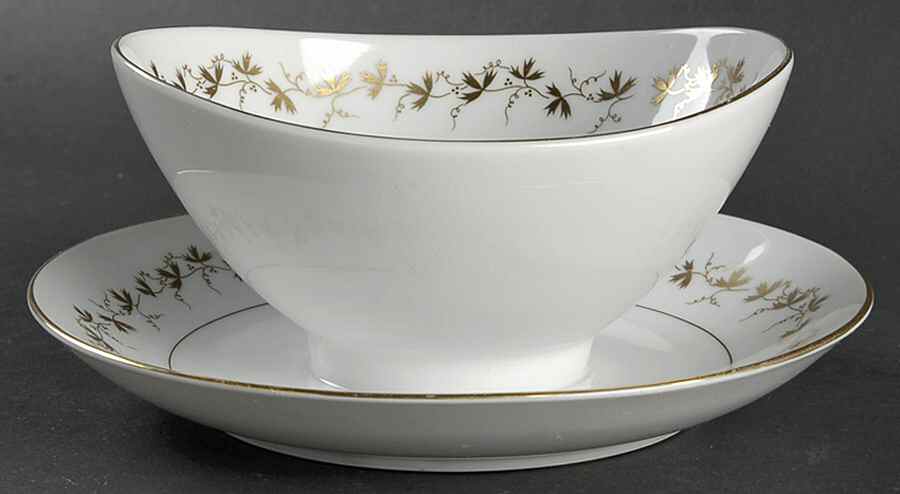Gold Wreath Gravy Boat with Attached Underplate by Mikasa-1