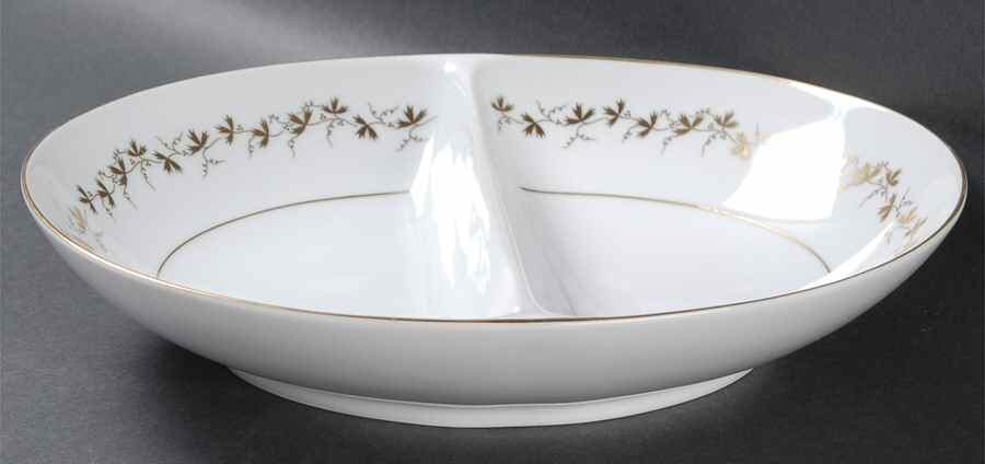 Gold Wreath 10" Oval Divided Vegetable Bowl by Mikasa-1