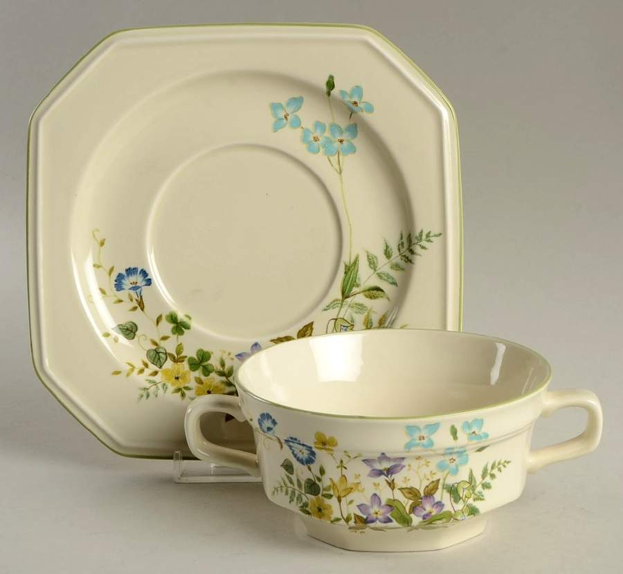 Greenery Flat Cream Soup Bowl & Saucer Set by Mikasa-1