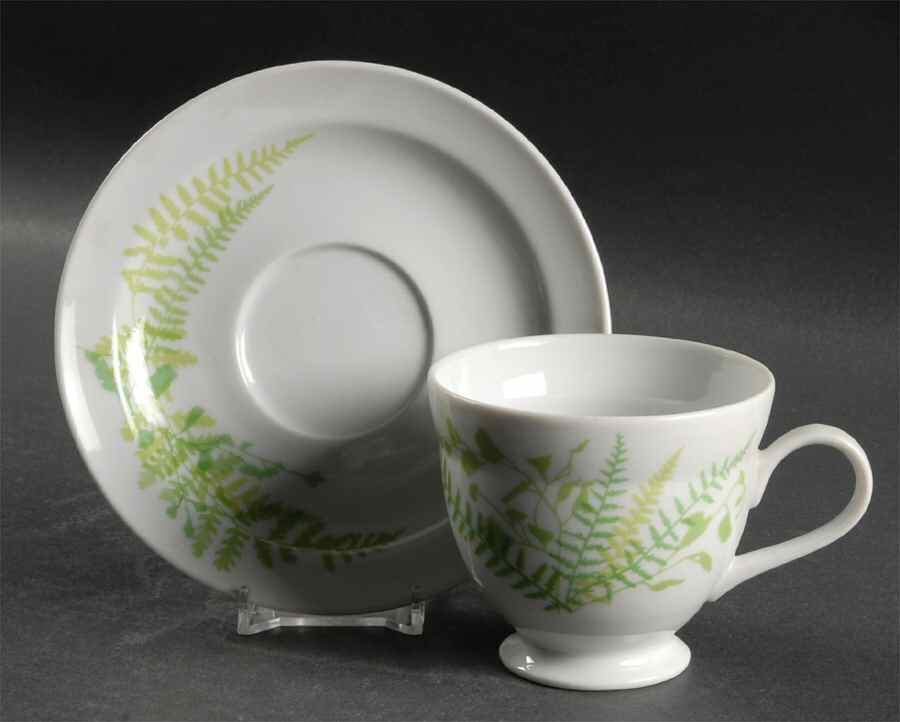 Green Fern Footed Cup & Saucer Set by Mikasa-1