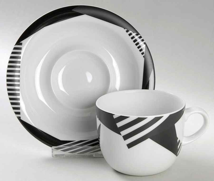 Harlequin Black Flat Cup & Saucer Set by Mikasa-1