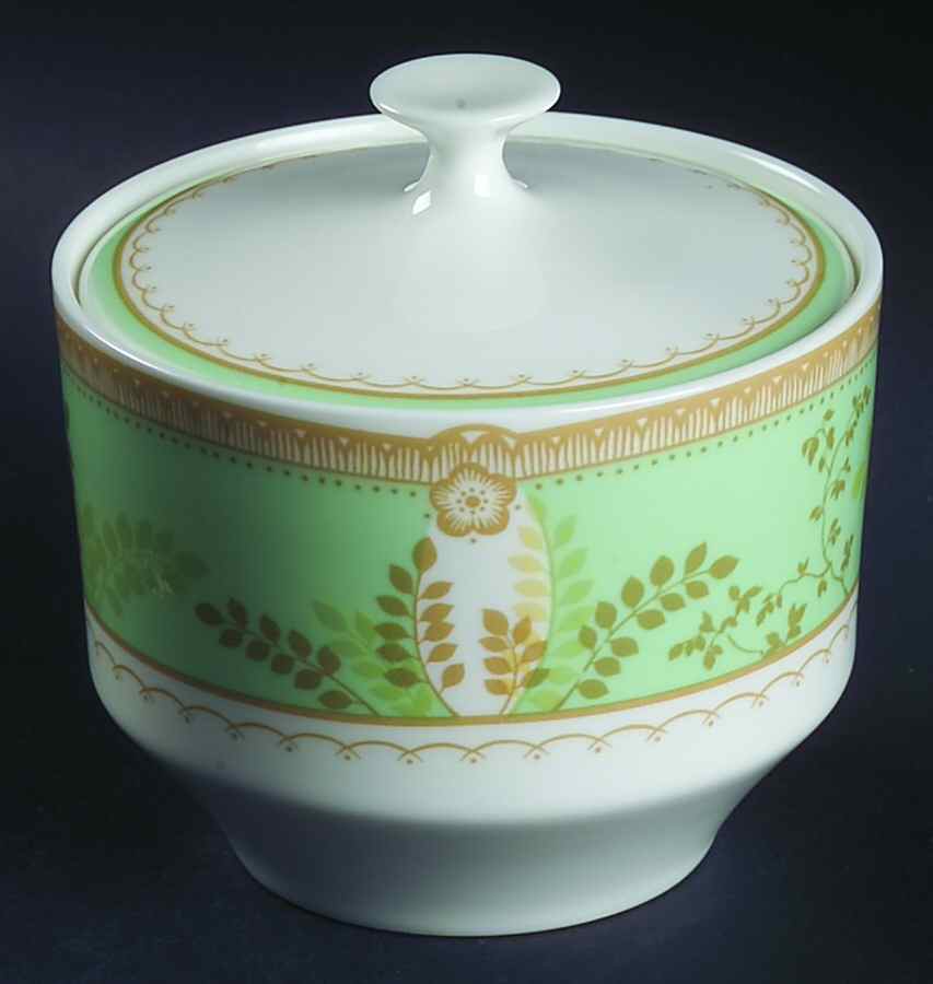 Hampton Court Green Sugar Bowl & Lid by Mikasa-1