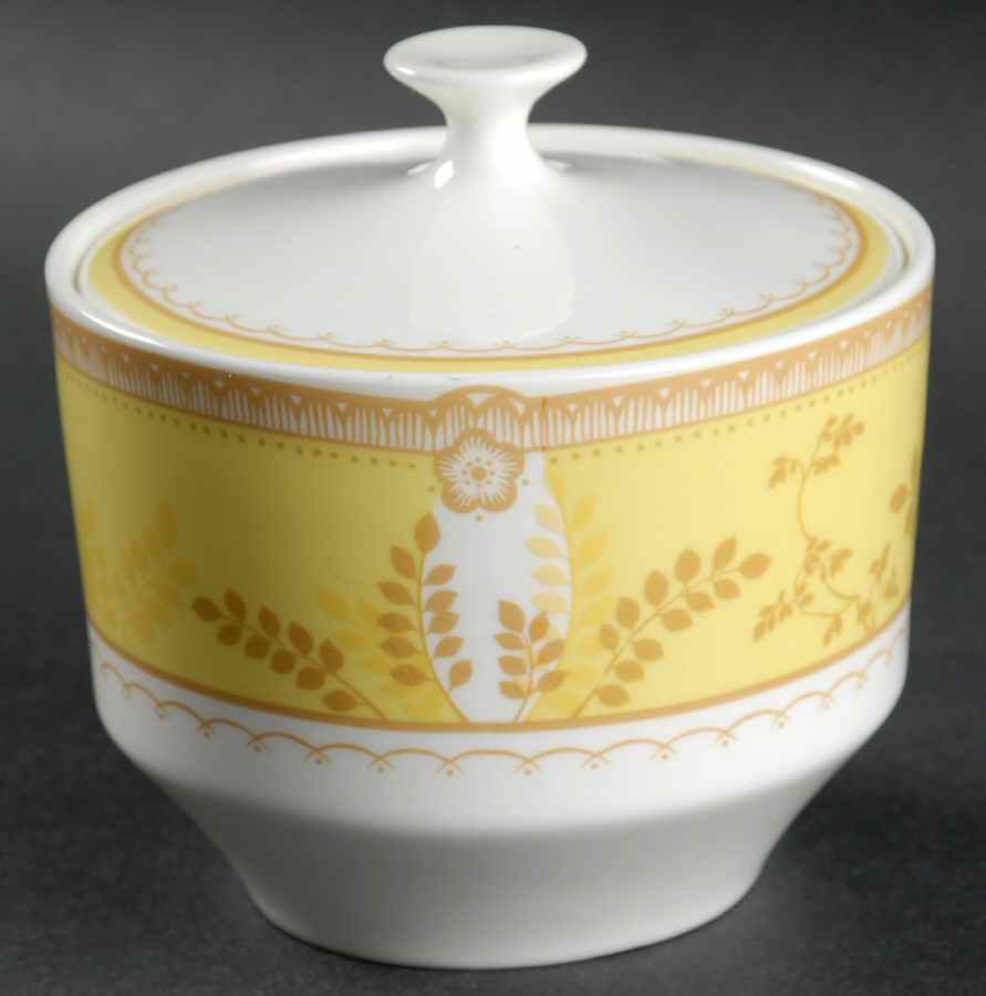 Hampton Court Yellow Sugar Bowl & Lid by Mikasa-1