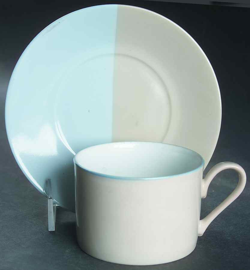 Half and Half Beige and Blue Flat Cup & Saucer Set by Mikasa-1