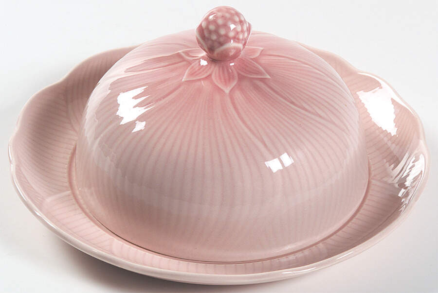 Hibiscus Pale Pink Round Covered Butter by Mikasa-1