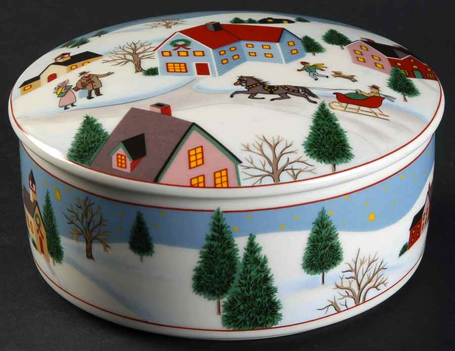 Holiday Village Round Box & Lid by Mikasa-1