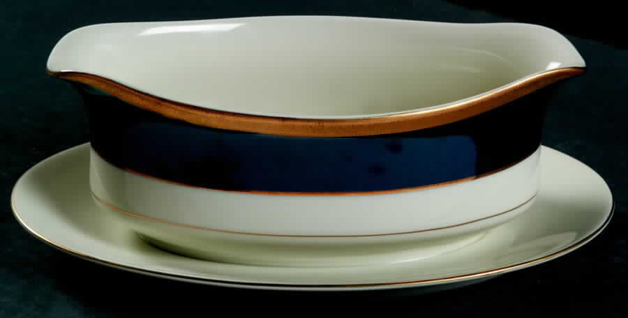Imperial Blue Gravy Boat with Attached Underplate by Mikasa-1