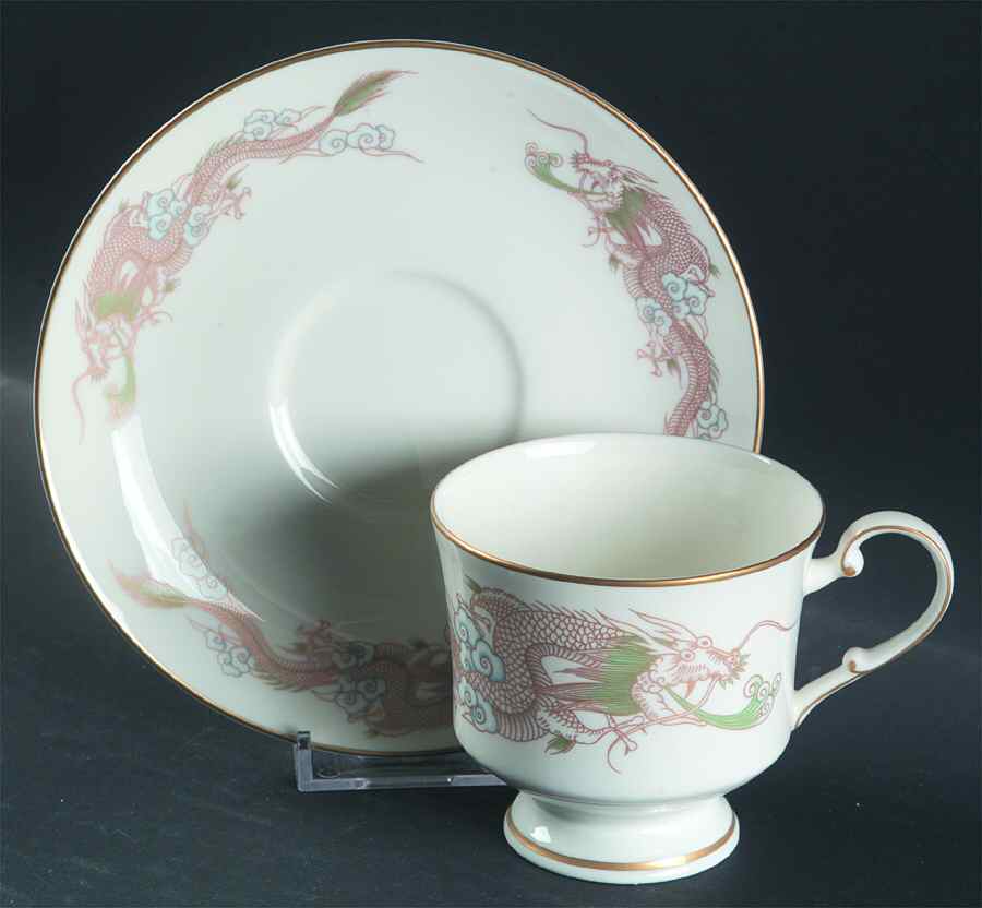 Imperial Dragon Footed Cup & Saucer Set by Mikasa-1