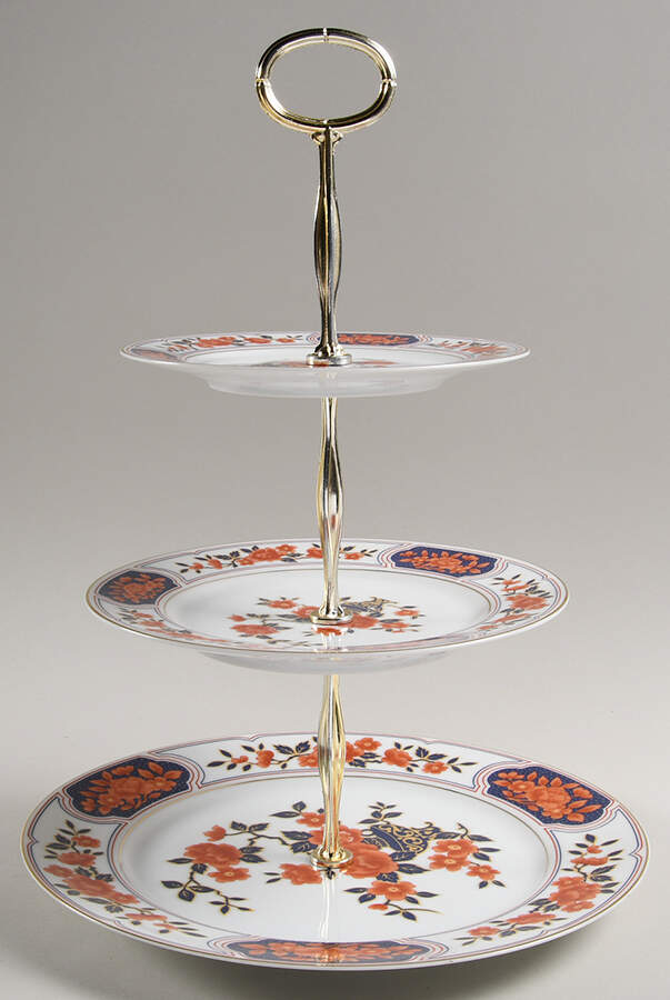 Imperial Peony 13 7/8"-14 1/4" 3-Tiered Serving Tray(DP,SP,BB) HC by Mikasa-1