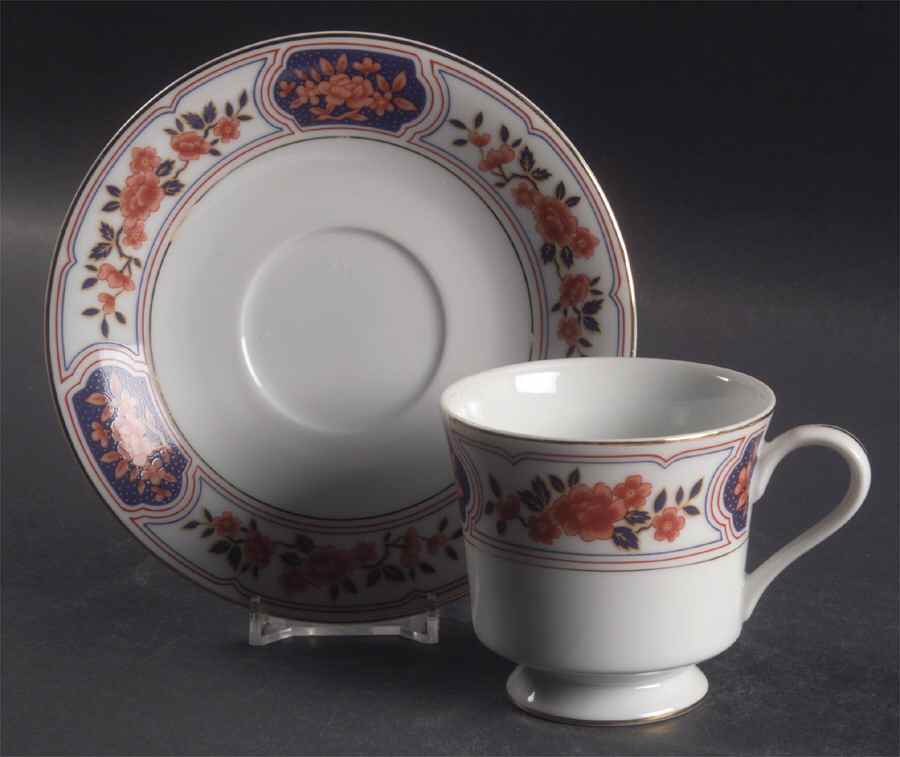 Imperial Peony Footed Cup & Saucer Set by Mikasa-1