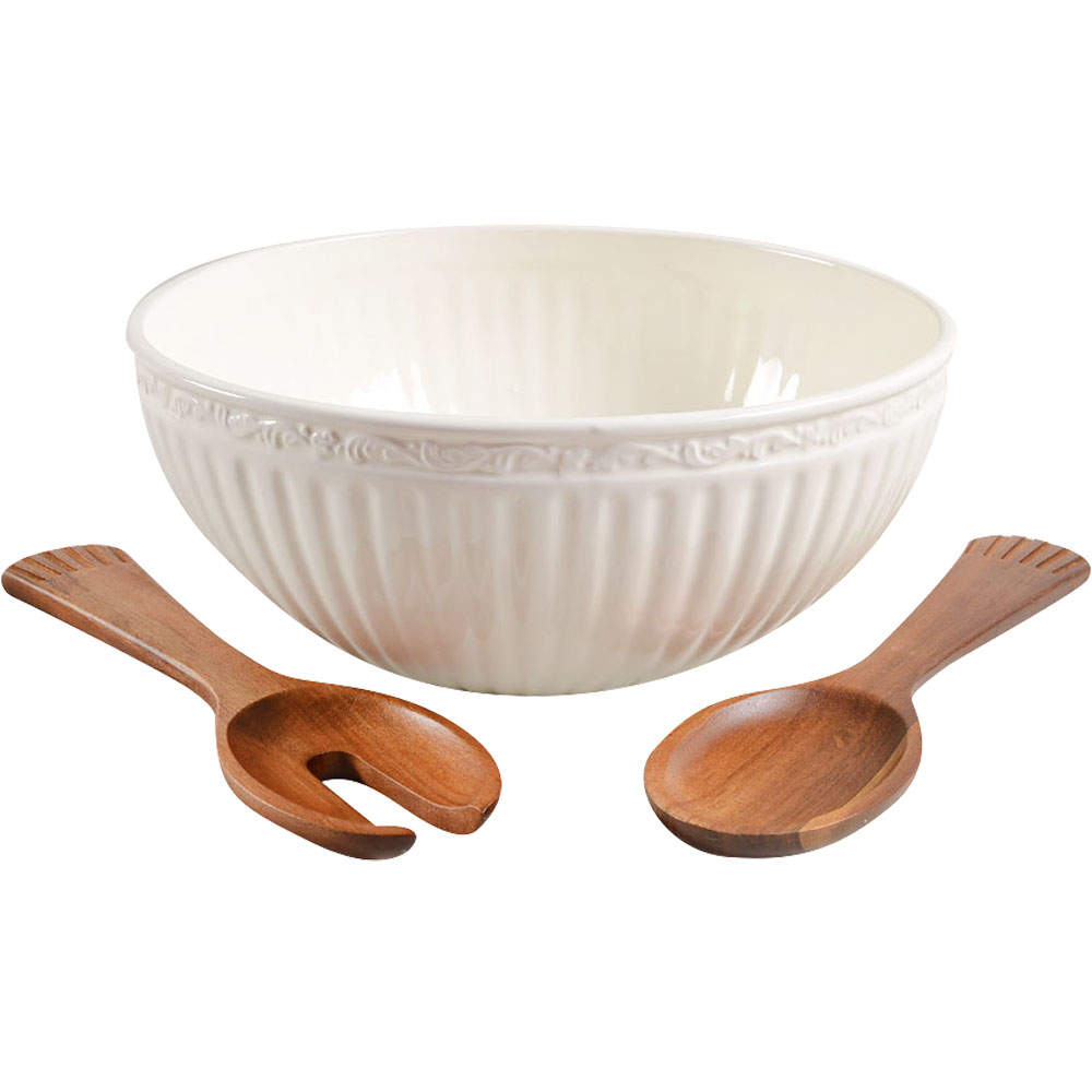 Italian Countryside (Stoneware) Salad Set (SB11 & Wood Servers) by Mikasa-1