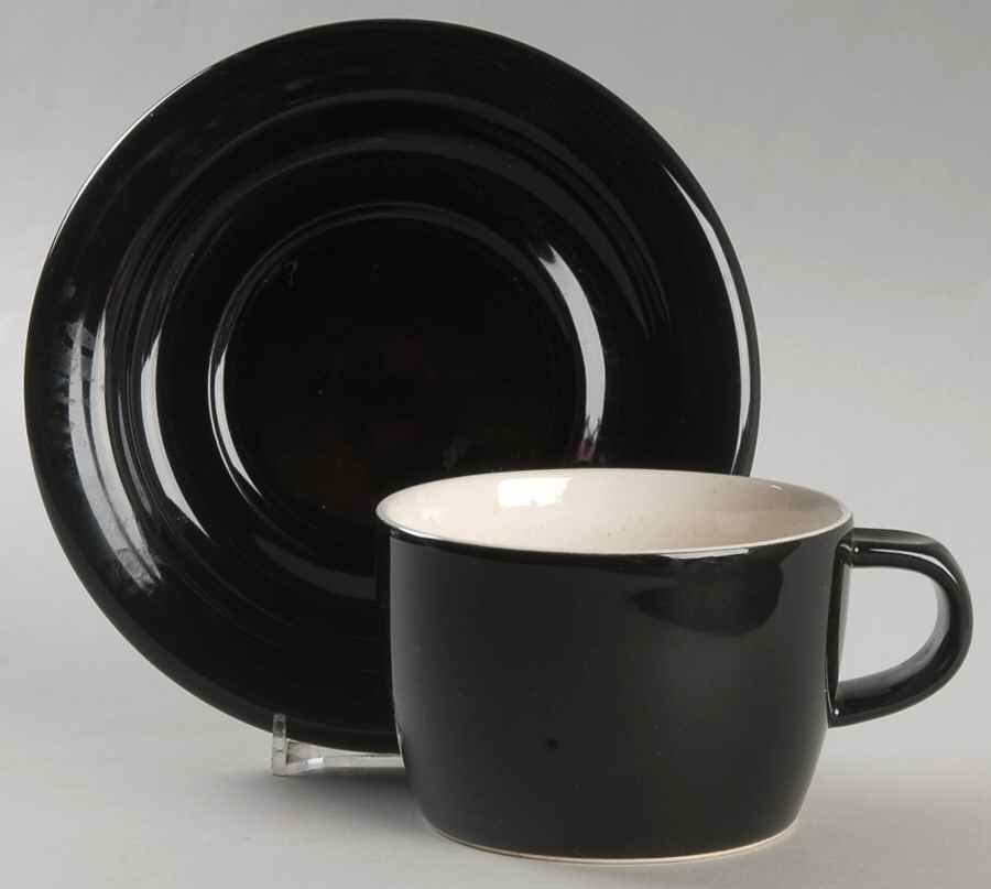 Jet Black Flat Cup & Saucer Set by Mikasa-1
