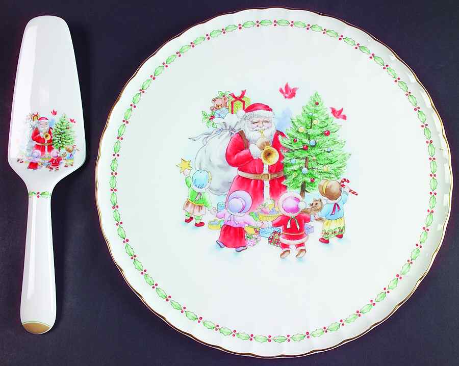 Jolly St. Nick Cake Plate & Solid Ceramic Server Set (No Box) by Mikasa-1