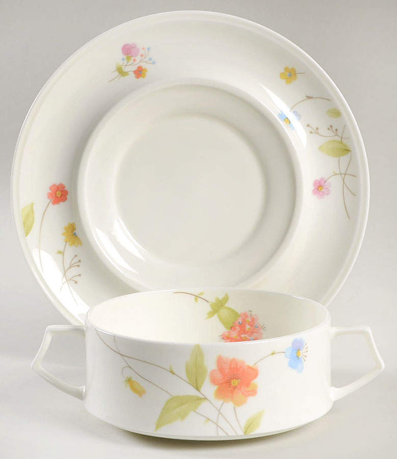 Just Flowers Flat Cream Soup Bowl & Saucer Set by Mikasa-1