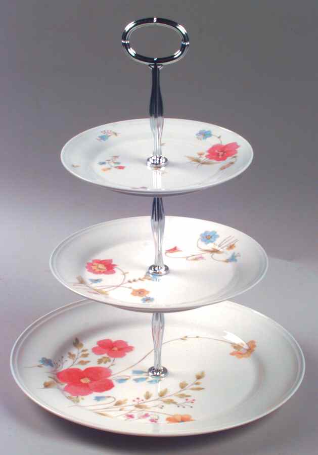 Just Flowers 13 7/8"-14 1/4" 3-Tiered Serving Tray(DP,SP,BB) HC by Mikasa-1