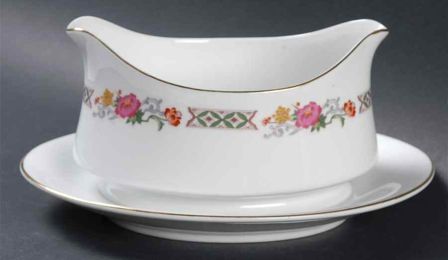 Kutani Branch Gravy Boat with Attached Underplate by Mikasa-1