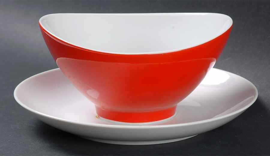 Mandarin Red Gravy Boat with Attached Underplate by Mikasa-1