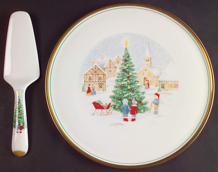 Merry Christmas Cake Plate & Solid Ceramic Server Set (No Box) by Mikasa-1
