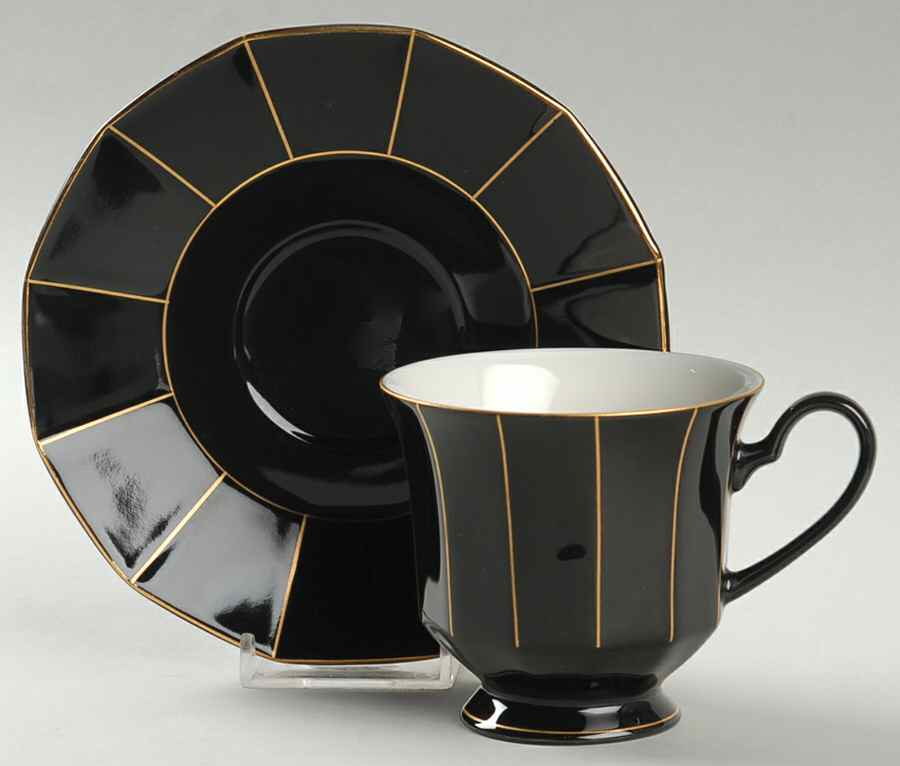 Midnight Gold Footed Cup & Saucer Set by Mikasa-1