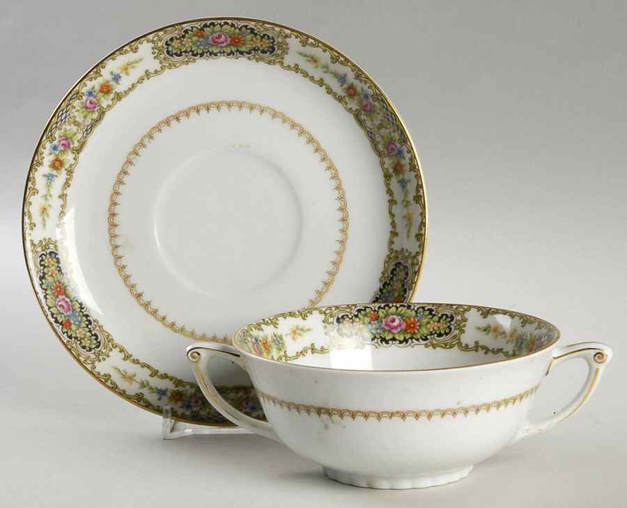 Midnight Queen Footed Cream Soup Bowl & Saucer Set by Kingsley (Japan)-1