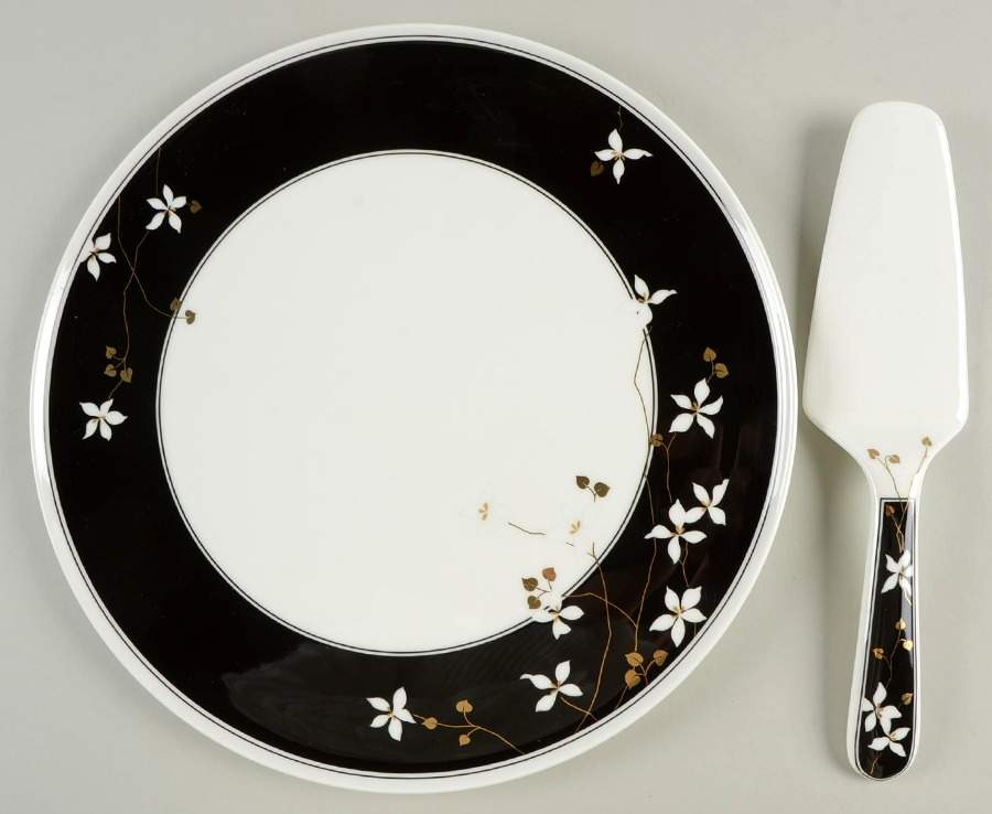Night Blossoms Cake Plate & Solid Ceramic Server Set (No Box) by Mikasa-1