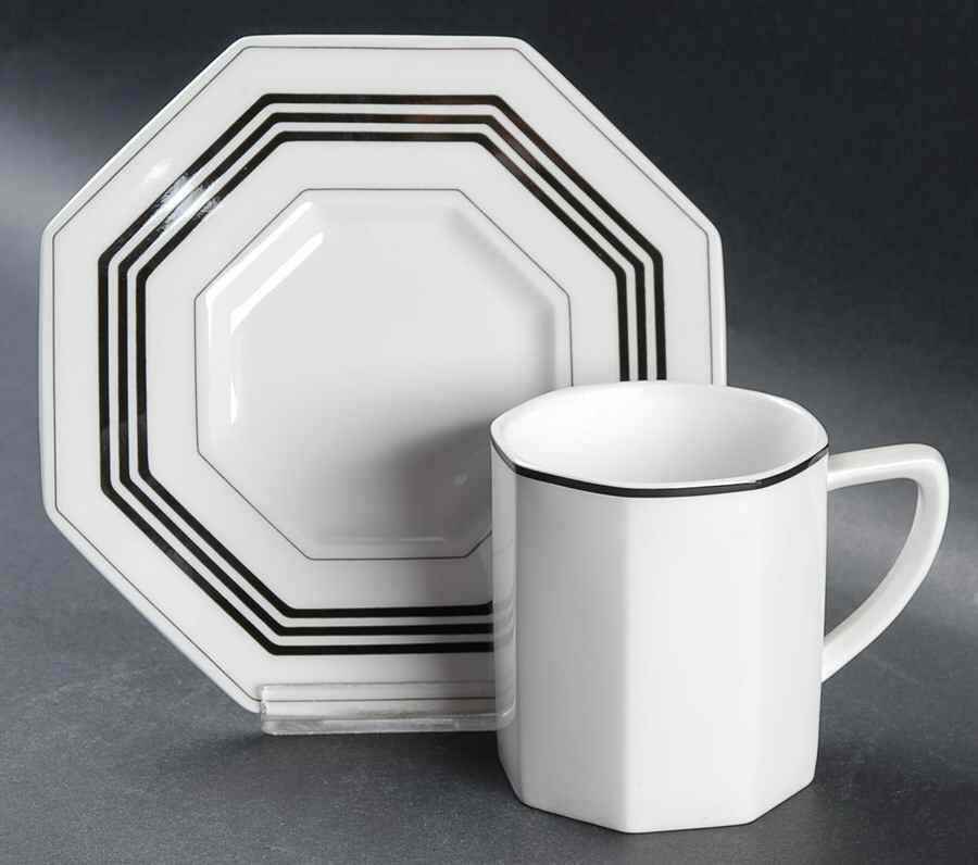 Octet Black Flat Cup & Saucer Set by Mikasa-1