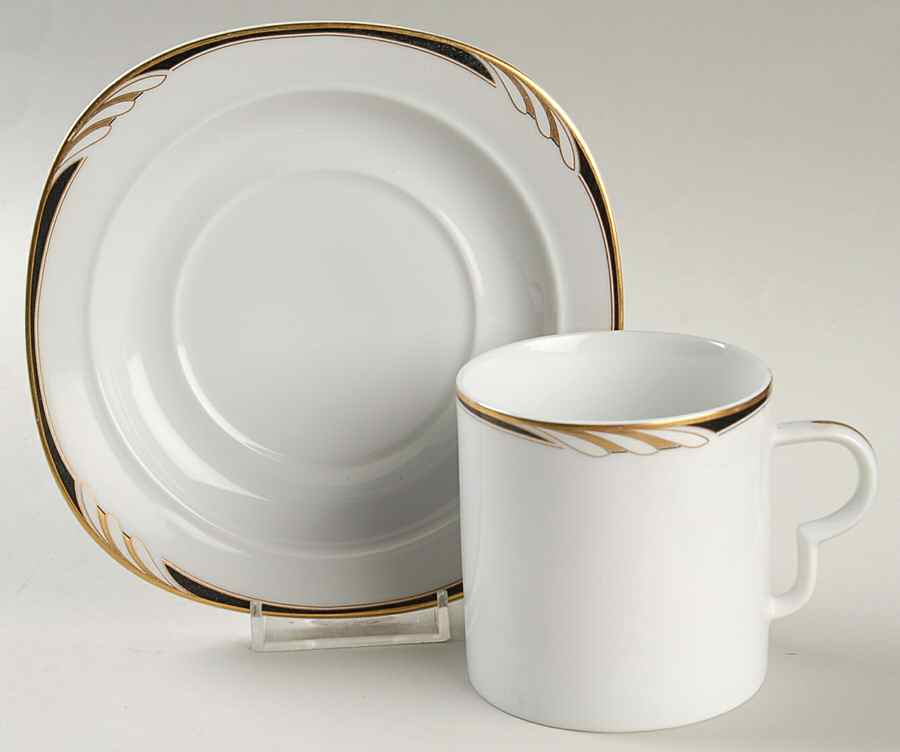 Omega White Black Flat Cup & Saucer Set by Mikasa-1
