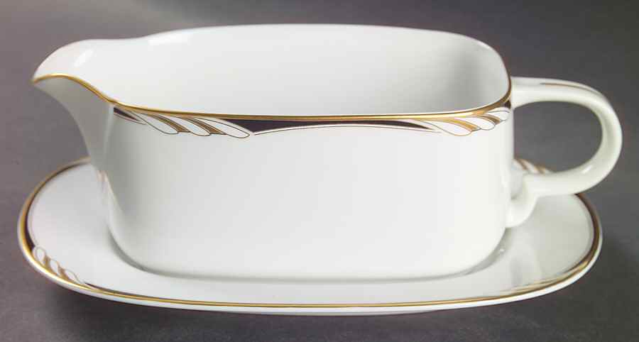 Omega White Black Gravy Boat & Underplate by Mikasa-1